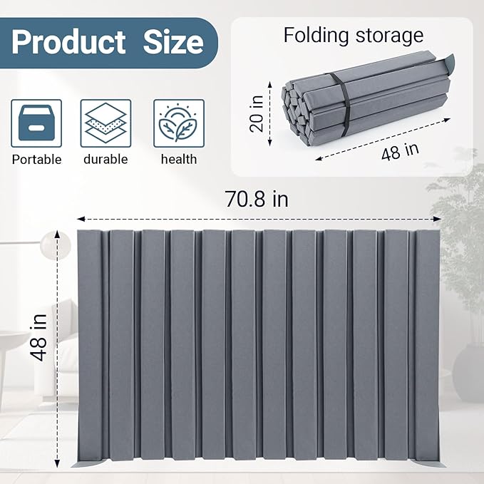 AmazingSpark 1 Pcs 48" X 6' Soundproof Room Divider Panel, Foldable Acoustic Partition Wall with Stand and Straps, Freestanding Privacy Screen for Office Study Bedroom Studio Library (Grey)
