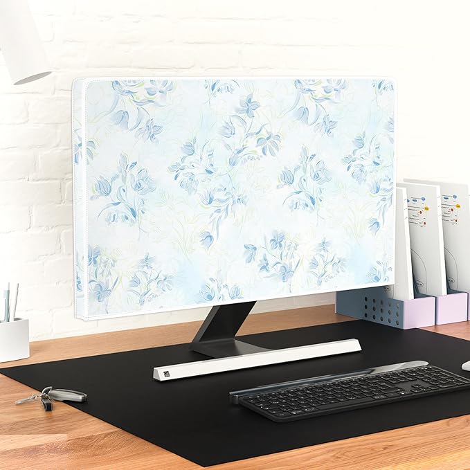 Blue Wildflower Floral Waterproof Screen TV Dust Cover 58,59,60 Inch Elegant Flowers Television Covers Antistatic Weatherproof TV Display Screen Cover Anti-Scratch Dustproof Protective