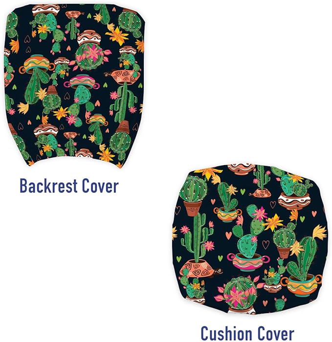 Ambesonne Cactus Print Office Chair Slipcover, Colorful Layout of Different Shapes of Cacti with Flowers, Protective Stretch Decorative Fabric Cover, Standard Size, Black Grey