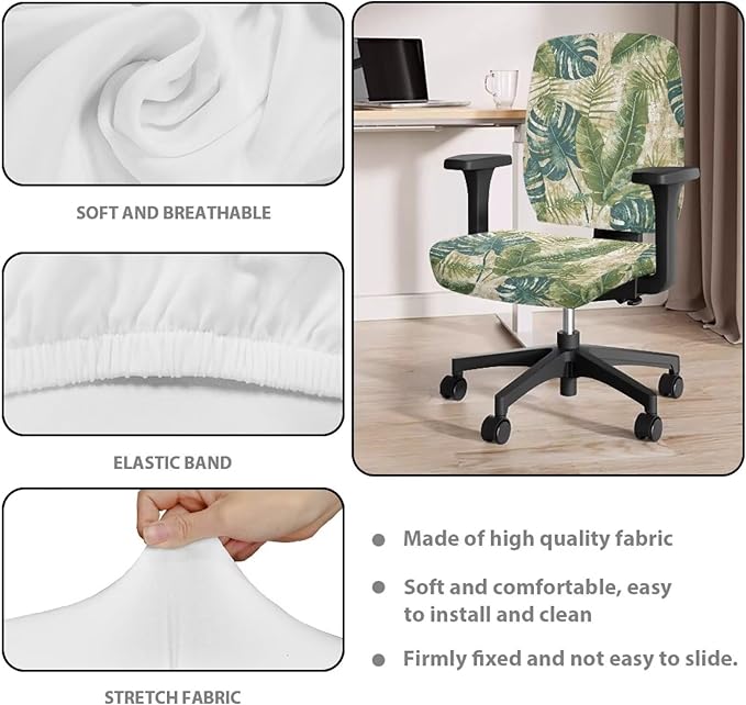Tropical Palm Tree Leaves Office Chair Covers Washable Computer Office Chair Seat Cover Y2K Floral 2 Piece Office Chair Slipcovers Dorm Rotating Chair Slipcover