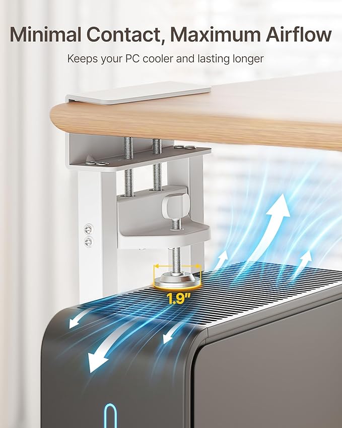 monTEK 66 LBS Heavy-Duty Ventilated Under Desk PC Mount, Adjustable No-Drill PC Mount with Protective Pads,16.1"-25.6" H, Ideal for Office Home Classroom, White