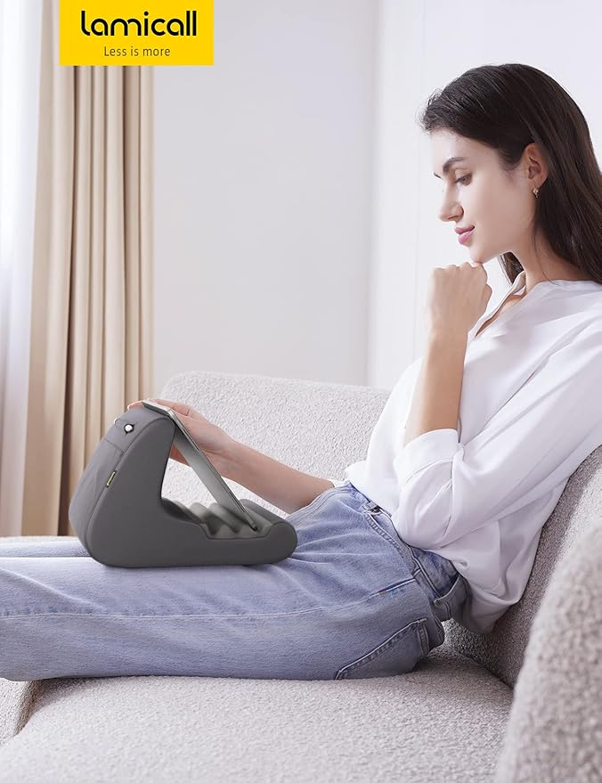 Lamicall Tablet Stand Pillow Holder - Tablet Pillow Soft Pad for Bed, Lap Phone Stand with Stylus Mount & Pocket, for iPad Pro 12.9, Air, Mini, Kindle, Galaxy Tab and 4-13" Devices, Grey, Mother's Day