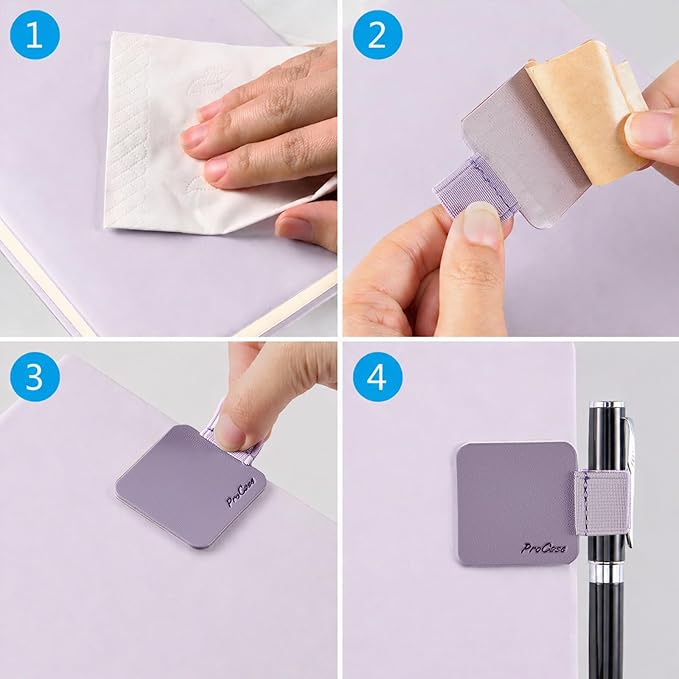 ProCase (5 Pack Pen Loop Holder for Notebooks Journals Planners Tablet Case, Self Adhesive Leather Pencil Holder with Elastic Loop for Pens, Apple Pencil, Stylus Pen -Purple