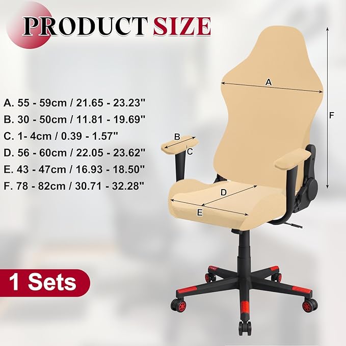 uxcell Gaming Chair Covers, Stretchable Office Computer Chair Slipcover with Armrest Covers, Elastic Seat Protector for Office Reclining Racing Game Chair, Beige