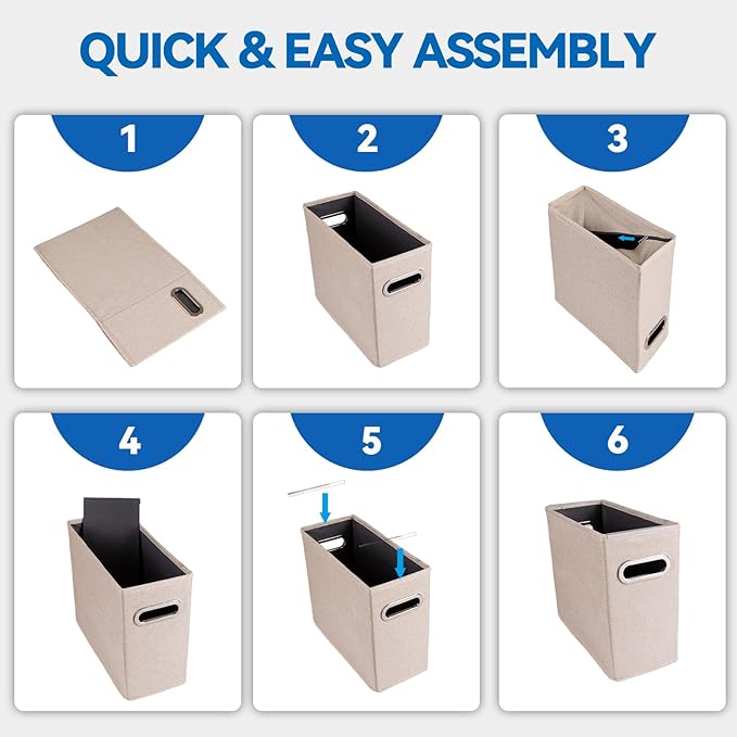 4 Pack Letter Size File Storage Box Collapsible, Fabric Hanging File Folders Organizer, Portable Office Document Holder with Metal Handle, Smooth PVC Rails, Blue
