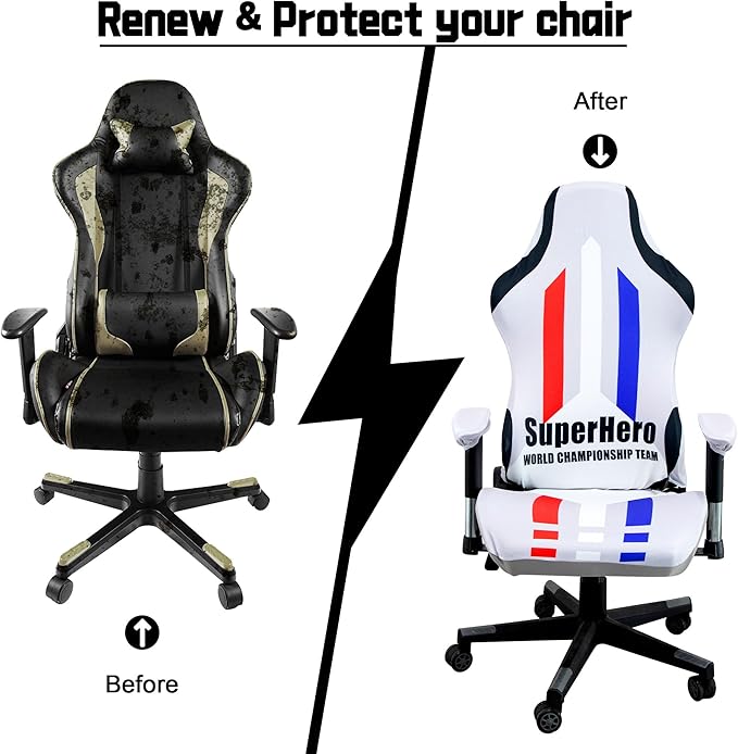 Gaming Chair Covers,Stretchable Computer Chair Cover,Ergonomic Office Chair Cover,for Anti Cat Scratch Protection of Computer Gamer Chair Slipcovers,Racing Chair Covers (Only Covers,Superhero Grey)