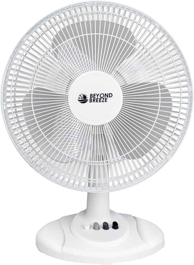 BEYOND BREEZE Oscillating Table Fan Quiet 3-Speed 12-Inch Adjustable Tilt Fan with Safety Grill, Ideal for Home, Office, Dorm