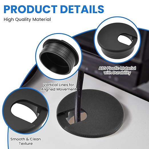 1-3/4 inch(45mm) Black Desk Hole Cover Grommet ABS Plastic Wire Organizers for Computer Desk Cabinet (3 Pack)