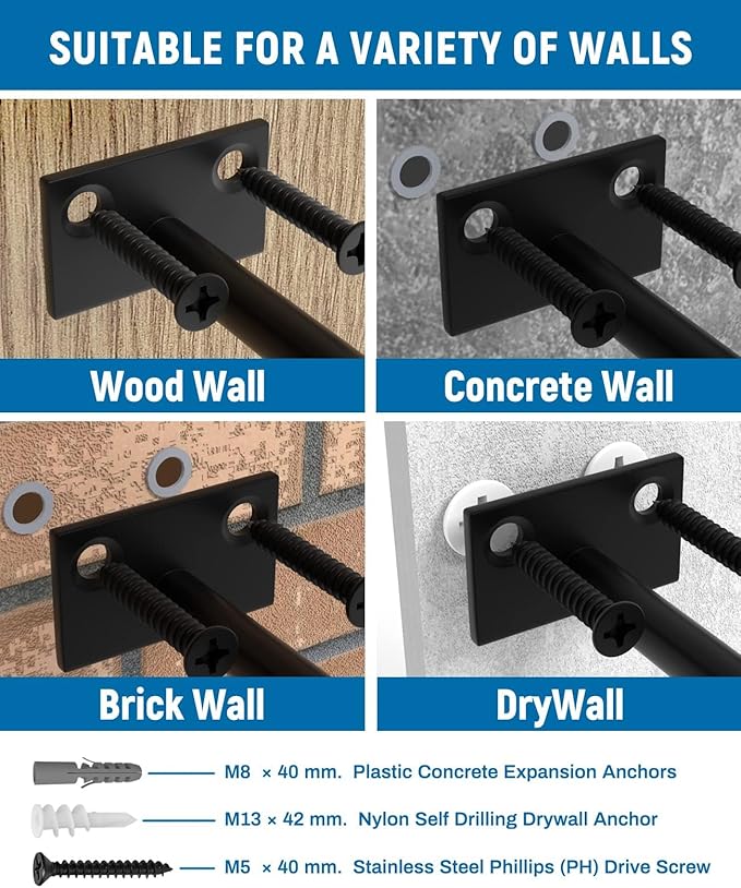 LEOPO Black 4-Pack 5 inch Floating Shelf Brackets, Hidden Shelf Bracket for Wood, Concealed Blind Shelving Support,Invisible Coated Brackets for DIY Decorative,Fit for Kitchen, Bathroom,Study Room