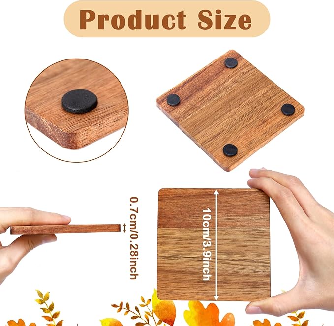 36 Pieces Unfinished Wood Coasters, 4 Inch Square Acacia Wooden Coasters for Crafts with Non-Slip Silicon Dots for DIY Stained Painting Wood Engraving Home Decoration