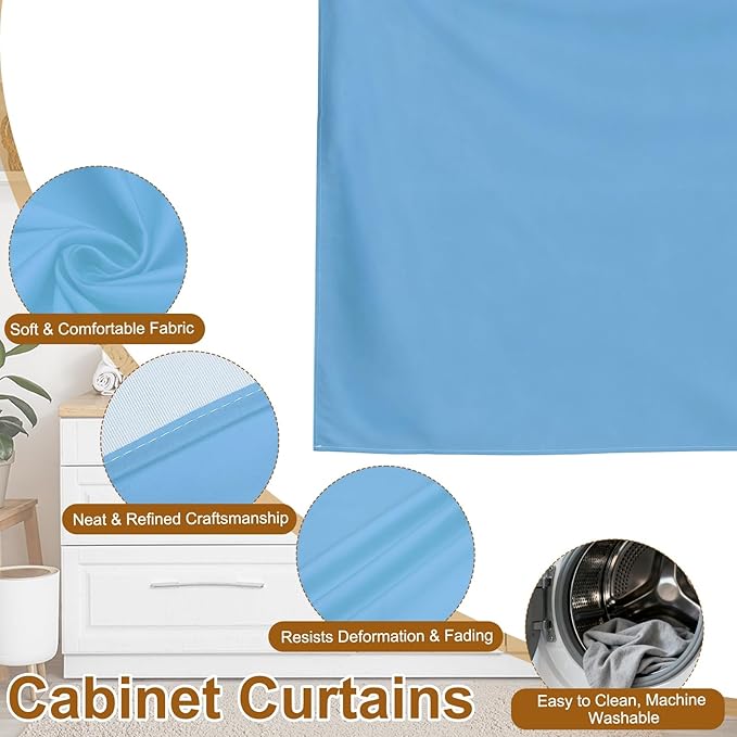 uxcell Cabinet Curtains, Dust Proof Privacy Drape Short Curtain, Hook & Loop Under The Desk Skirt for Kitchen Bathroom Closet Storage Room (51.1" W x 27.6" H, Blue)