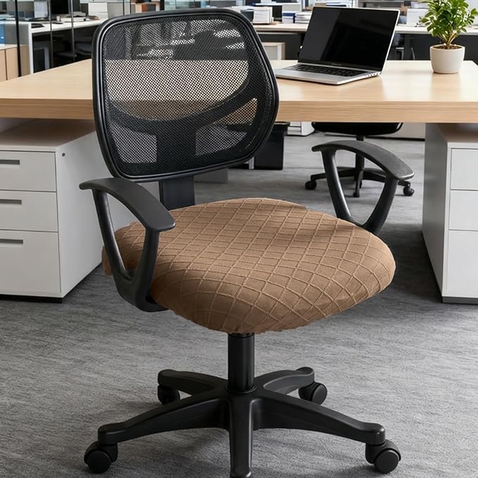 Stretch Jacquard Office Chair Cover, Removable Washable Desk Chair Cover, Anti-dust Seat Cushion Protectors - Brown
