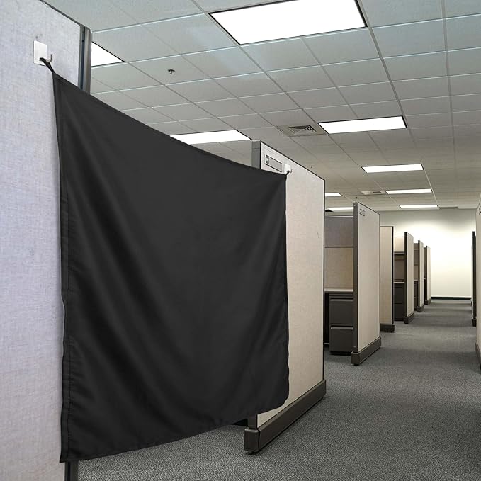 Pinkunn 40 x 48 Inch Office Cubicle Curtain with Stainless Steel Self Adhesive Hook Portable Privacy Door Partition Room Office Divider(Black)