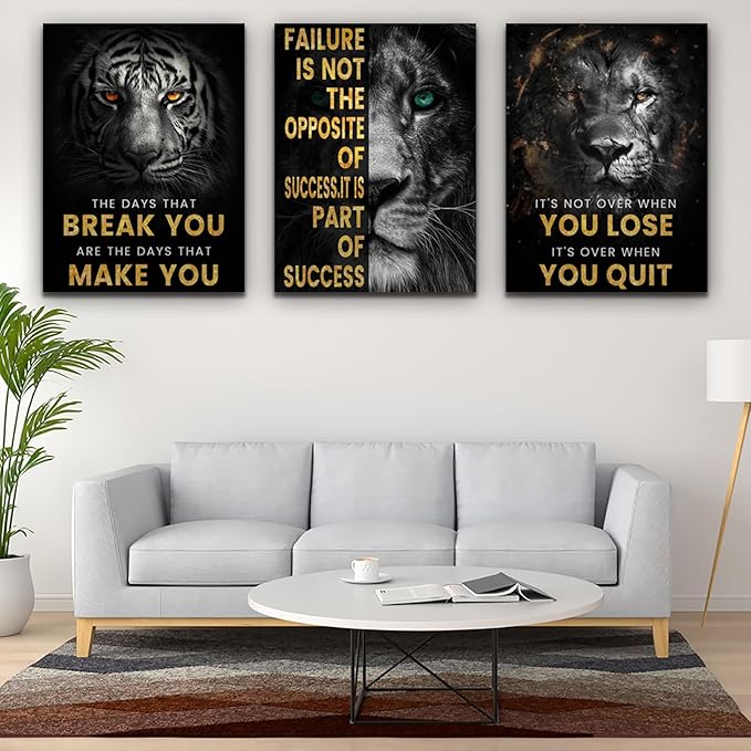 Motivational Office Wall Decor 3 Pieces Paintings Motivational PostersMotivational Wall Decor Prints Inspirational Canvas Wall Art Picture for Home Bedroom Living Room Decorations (60"Wx28"H)