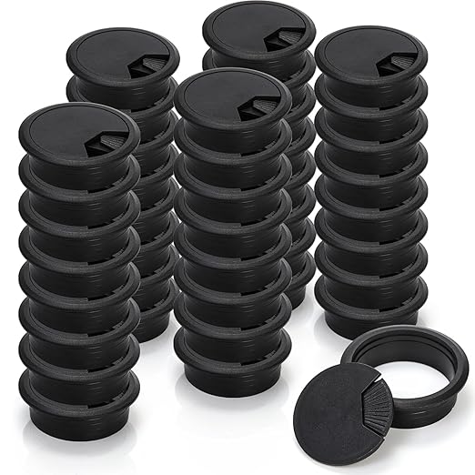 Covzoe 40 Pack 2 Inch (50 mm) Desk Grommet, Plastic Cable Hole Cover Bulk for PC Desk Arrange Wires, Flexible Wire Organizer Cable Cord Management Cords Through Computer Table for Home Office, Black