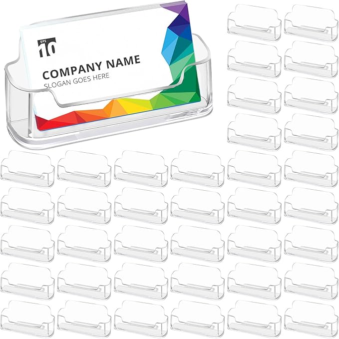 Mototo Acrylic Business Card Holder for Desk, 40 Pack Plastic Business Card Display Clear Business Card Holder Desktop Cards Stand for Home Office Exhibition Desk Table, Fits 30-50 Business Cards