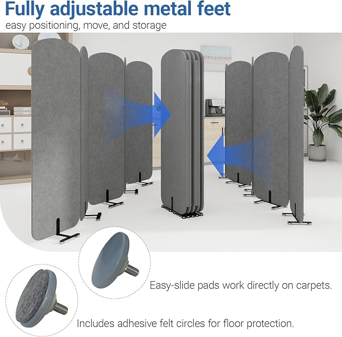 Natwind 5-Panel Office Room Divider, 122.8 x 71 inches Portable Office Partition, Freestanding Folding Privacy Wall for Cubicle & Temporary Indoor Space Separation (Dark Grey)