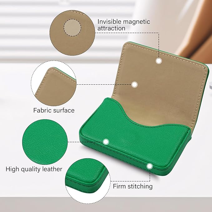 Business Card Holder，PU Leather Business Card Case Color Printing Pattern Card Holder Wallet，Pockets Magnetic Credit Card Holders for Men and Women - Dark Green