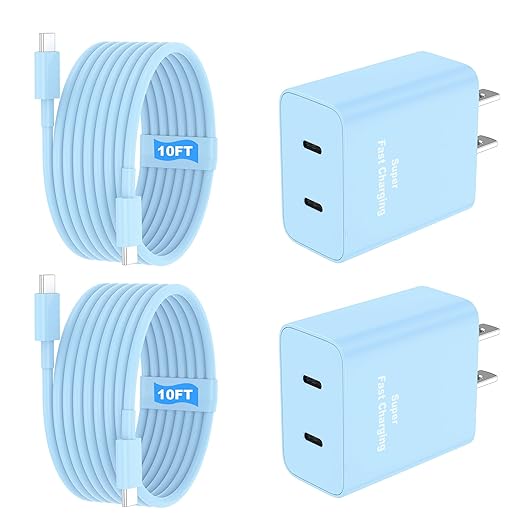 iPhone 17 16 15 Charger Fast Charging, 45W Dual USB C Phone Charger Block with 10FT Long Type C Cable Cord for Apple iPhone 17/Pro/Pro Max/17 Air/16 Pro/16 Pro Max/15 Plus/15 Pro/iPad/S26 Ultra(Blue)
