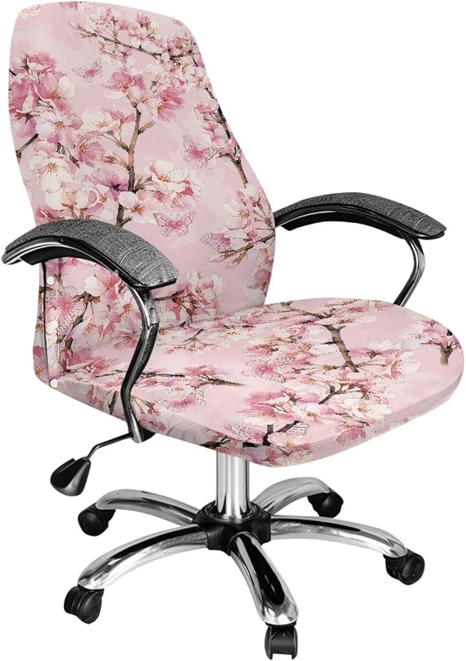 Talayituse Cherry Blossom Flower Print Office Chair Covers, Stretch Computer Chair Cover, Universal Boss Chair Covers Modern Simplism Style High Back Chair Slipcover, Large