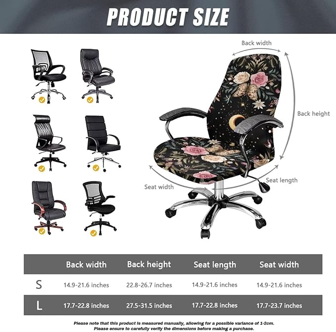 Talayituse Butterfly Moon Rose Flower Print Office Chair Covers, Stretch Computer Chair Cover, Universal Boss Chair Covers Modern Simplism Style High Back Chair Slipcover, Small