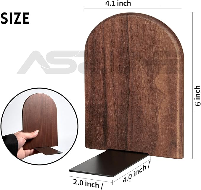 Book Ends Bulk, 4Pairs Walnut Heavy Duty Bookends, Holds Heavy Books, Non-Skid, Perfect for Office Desk