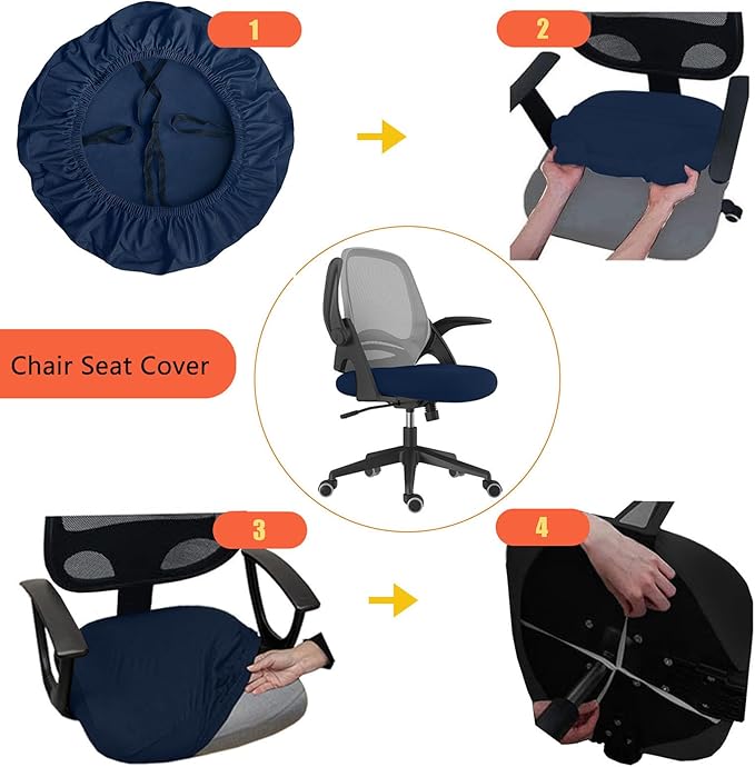 Office Chair Covers Set, Stretchable Washable Chair Cover, Universal Fit for Desk Chairs, Gaming Chairs, Home Office Fabric Protectors Slipcover (Seat Cover - Navy Blue)