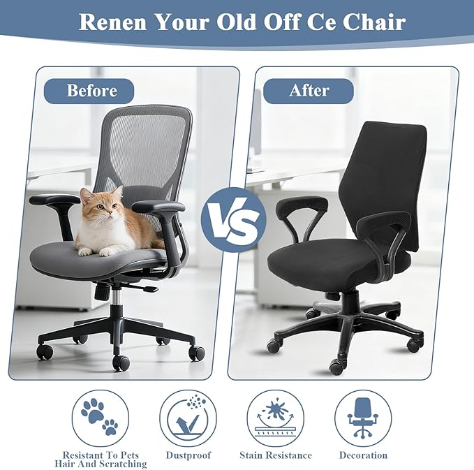 4 Pcs Computer Chair Covers with Armrest - Universal Protective Stretchable Office Chair Cover - Office Gaming Chairs Seat Cover for Swivel Chairs Rotating