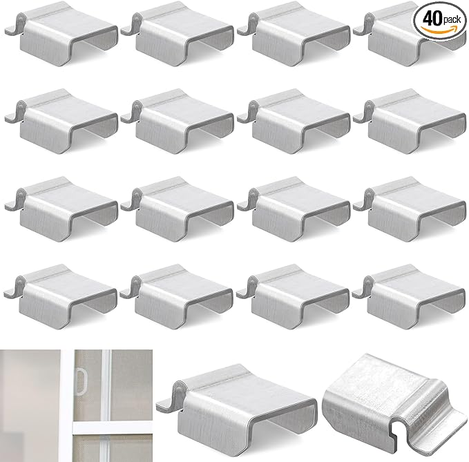Yaocom 40 Pack Window Screen Spreader Bar Clips, Screen Retainer Clips for 5/16" Screen Frame Bar, 5/16" x 9/16" Spreader Bar, Screen Clips for Patio and Garage Window Screen