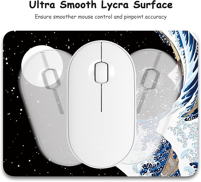 Dapesuom Small Mouse Pad, 6 x 8 Inch Thick Rubber Premium-Textured Non-Slip Portable & Washable Mini Mouse Mat for Women Men Wireless Laptops Keyboard Tray Gaming Computer Office Travel, Waves & Moon