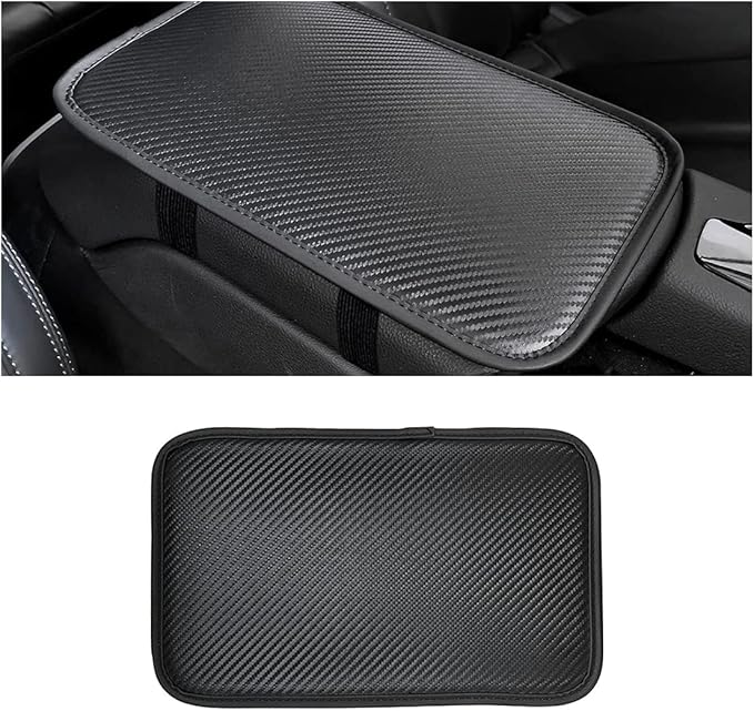8sanlione Leather Center Console Cushion Pad, 11.4"x7.4" Waterproof Armrest Seat Box Cover Fit for Most Cars, Vehicles, SUVs, Comfort, Car Interior Protection Accessories (Black/Carbon Fiber)