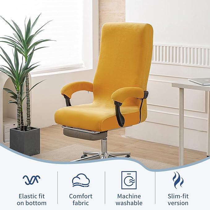 Office Chair Cover with Armrest Covers, High Resilience Velvet Fabric, Universal Fit 22-25 inch Back (Orange)
