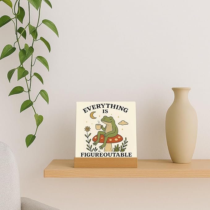 Inspirational Office Desk Decor Everything Is Figureoutable Sign Motivational Gifts For Women Kids - Mental Health Decor Funny Frog Coffee Desk Art Calming Corner Decorations For Classroom Dorm Bedroom