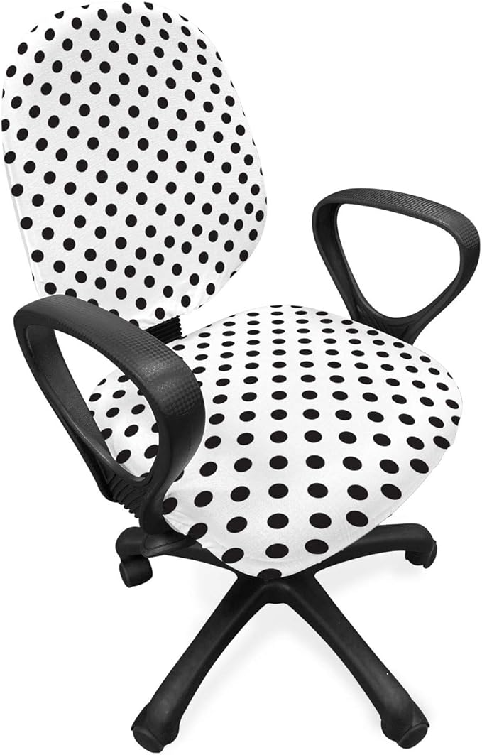 Ambesonne Retro Office Chair Slipcover, Nostalgic Polka Dots Pattern with Large Round Circles Minimalist Modern Art Print, Protective Stretch Decorative Fabric Cover, Standard Size, Pale Charcoal