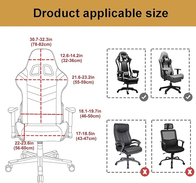 Gaming Chair Cover - Stretchable Machine Washable Fabric Computer Chair Seat Slipcovers Fits Most Office/PC Chairs & Racing Style Seats,Gray