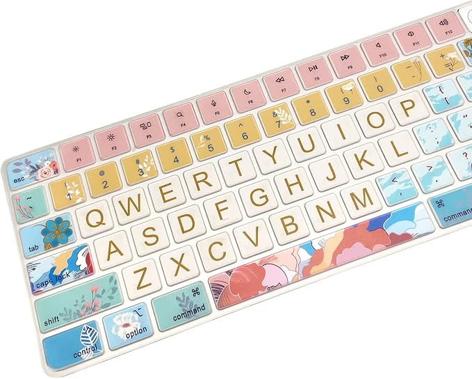 Keyboard Cover Skin for 2021 New Apple iMac Magic Keyboard (Model: A2520) with Numeric Keypad and Touch ID, Cute Printing Silicone Keyboard Protector, Litter Flowers