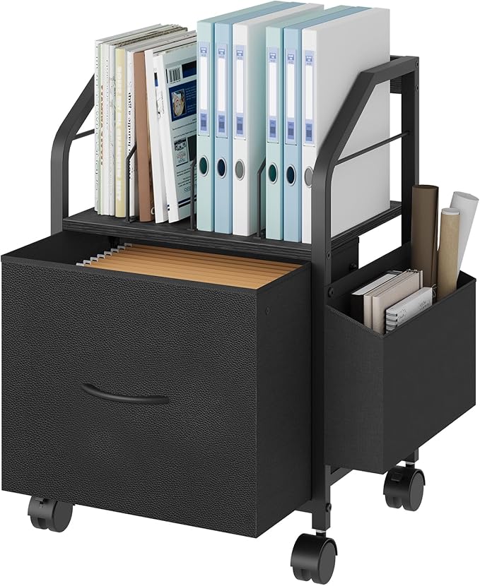 MAHANCRIS Small File Cabinet, Rolling Filing Cabinet for Under Desk with Divider, Single Non-Woven Fabric Drawer File Organizer for A4/Letter Size Documents, Under Desk Storage, Black FCBK3001