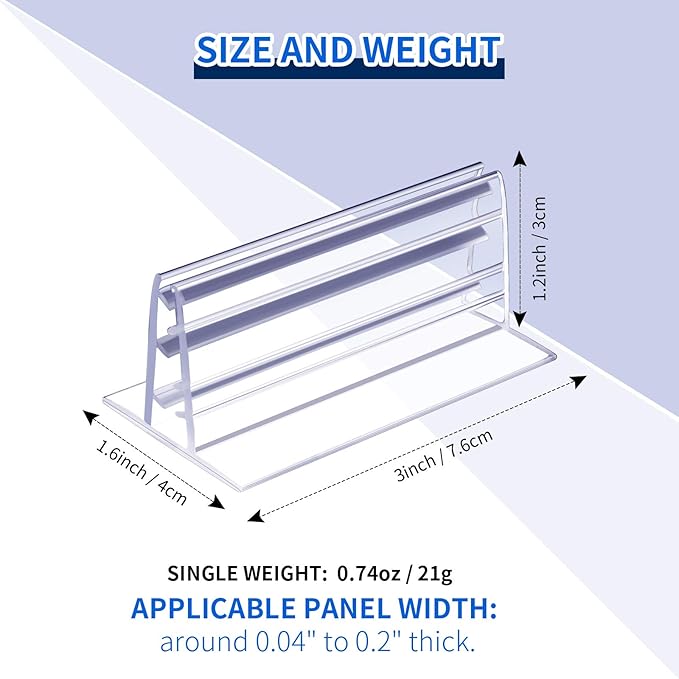 Zonon 24 Pieces Self Adhesive Sneeze Holder, Acrylic Panels Plates Holder Glass Sign Stands, Desk Dividers Privacy for Students, 3 x 1.6 Inch (L x H), 0.04 to 0.2 Inch Thick