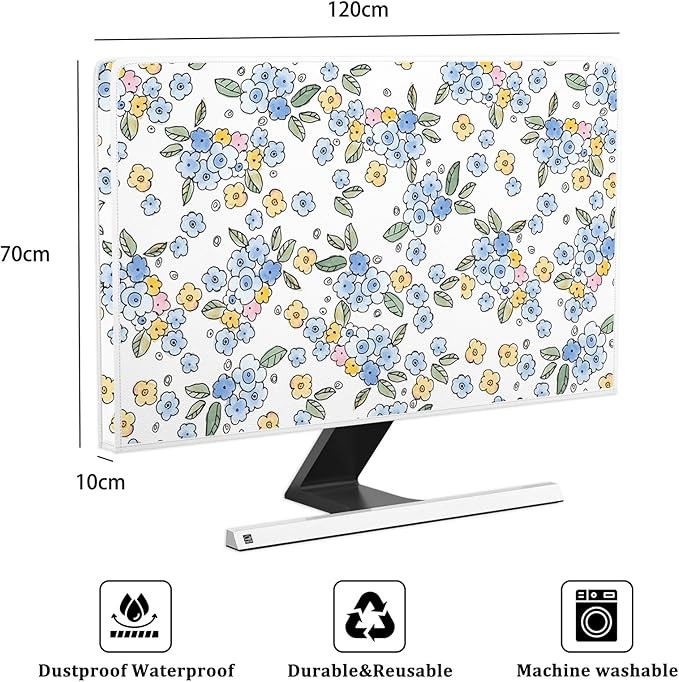 Watercolor Wildflower Television Cover 50,51,52 Inch Waterproof Trendy Modern Botanical Weatherproof Screen TV Covers Anti-Static Dustproof Protective Cover for TVs LED LCD，Blue and Green