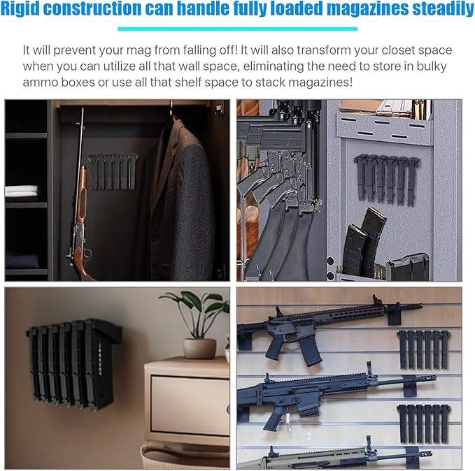 RUSFOL Solid ABS 6X Standard PMAG Wall Mount, Mag Holder, Home Magazine Storage Rack