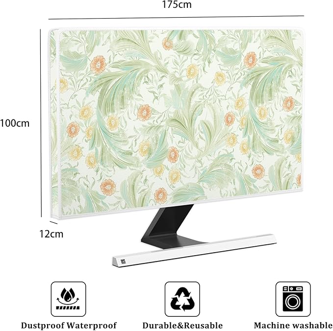 Wildflower Floral Waterproof Screen TV Dust Covers 75 Inch Flower Plant Weatherproof Screen TV Cover Anti-Static Dustproof Protective Cover for Television LCD OLED，Sage Green Plants
