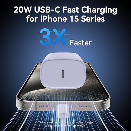 Phone 17 16 15 Charger Fast Charging Type C Chargers USB C Fast Charger Block & Phone 17 Charger Cord 6.6FT Long USB C Charging Cable for Phone 17/17 Pro/17 Pro Max/Air/Phone 16 15 Pro Max,Purple