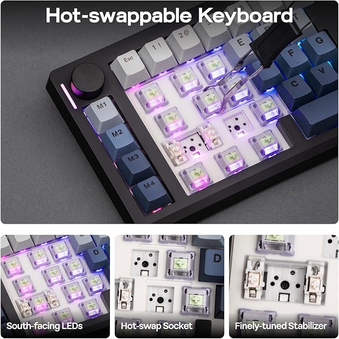 EPOMAKER Split70 Wireless Ergonomic Keyboard with QMK/VIA and Knob, Mechanical Gaming Keyboard with RGB, Hot-Swap, Creamy Linear Switch, PBT Keycap, Gasket, Mac Modifier, 70% Split Layout (Black)