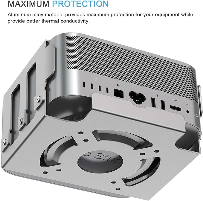 IFCASE Heat Dissipation Design Anti-Scratch Inner Aluminum Under Desk, Wall, Vesa Mount for Mac Studio M4 M3 M2 M1 Max/Ultra (Silver)