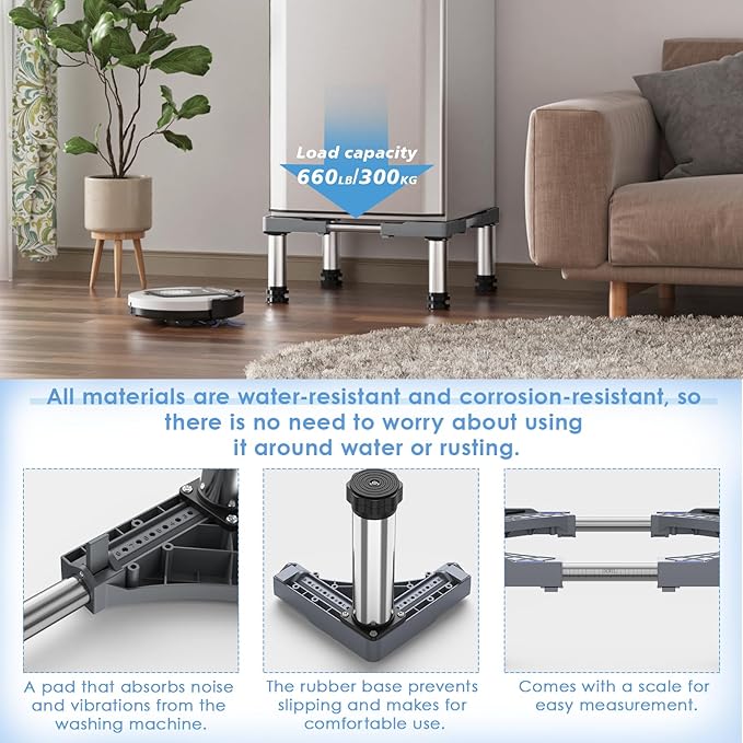 Mini Fridge Stand with 4 Strong Feet Washing Machine Stand Base Adjustable Universal Stand Base for Portable Refrigerator Dryer Stand Laundry Pedestal Appliance 7.9"-9.1" Height(Gray)45-65 cm