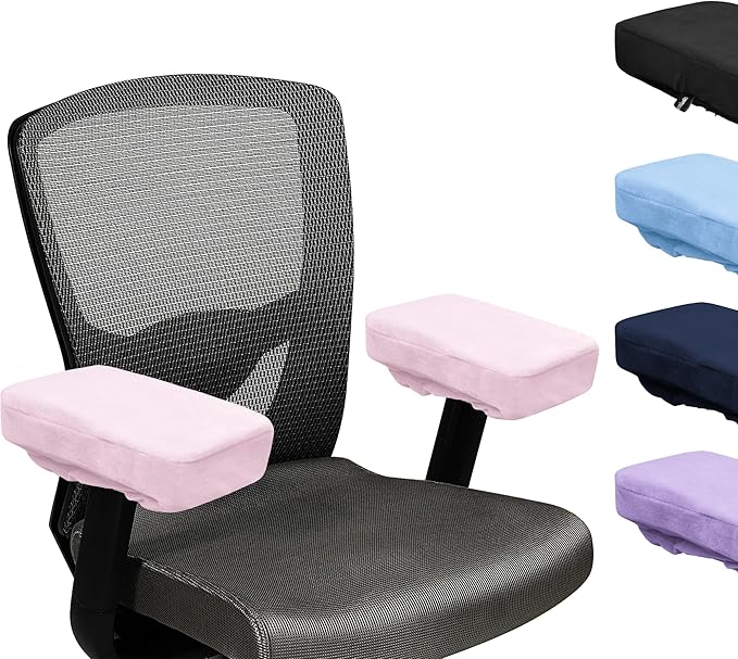 SPRING SEAON Office Chair Arm Covers Soft Memory Foam Arm Rest Pads Short Plush Gaming Chair Armrest Cushion Provide Cushioning for Elbows and Forearms 2 Pack Chair Covers for Arms (Pink)