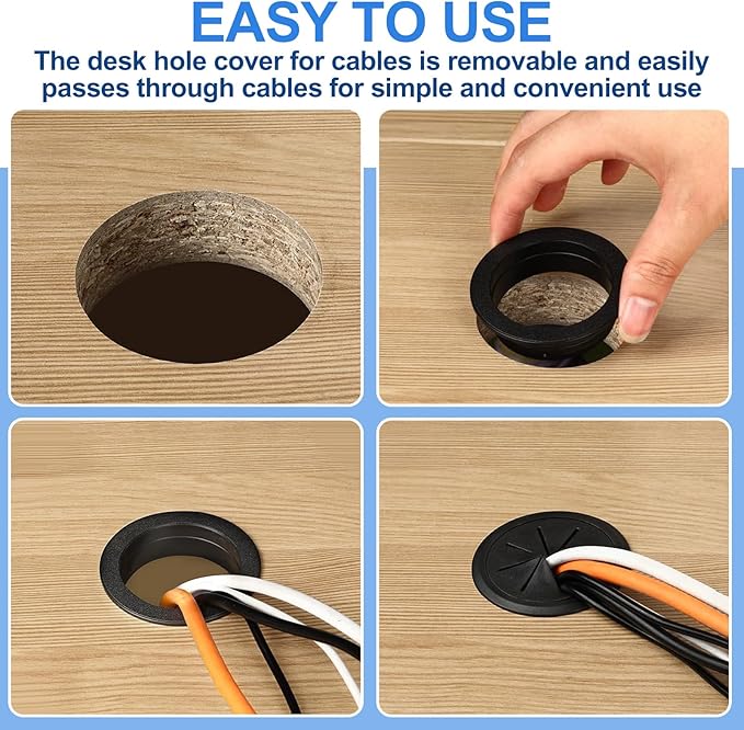 2 Pcs Desk Grommet 3.5" (90 mm) Detachable Flexible Desk Hole Cover for Cables Black ABS Plastic Grommet Hole Cover Cable Management for Office Home Table Through Countertop Wires Cables