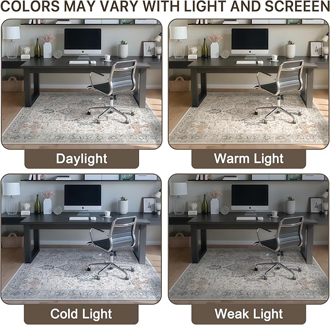 36"x60" Office Chair Mat for Hardwood Tile Floor, Under Desk Carpet Protector for Rolling Computer Chair Mat, Machine Washable Area Rug, Anti-Slip 1/5" Thick Low Pile Thin Vinyl Floor Mat, Taupe