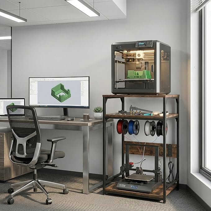 Heavy Duty 3D Printer Table Stand with Power Outlet Industrial-Strength Storage Rack for Stable, Organized & Cable-Managed Printing Workstation