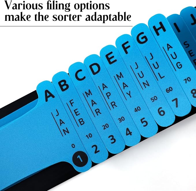 PerKoop Plastic All Purpose Document Sorter Alphabetical a-z File Organizer Compact Upright Space Saving Paper Organizer for File Office School, Blue, 2.52 x 23.5 inches(2 Sets)